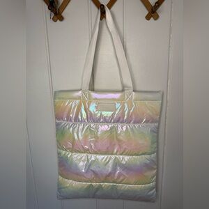 BATH & BODY WORKS WHITE IRIDESCENT PUFFER TOTE Bag
